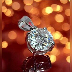 925 Sterling Silver Pendant 6mm with Genuine D Color Moissanite Gemstone